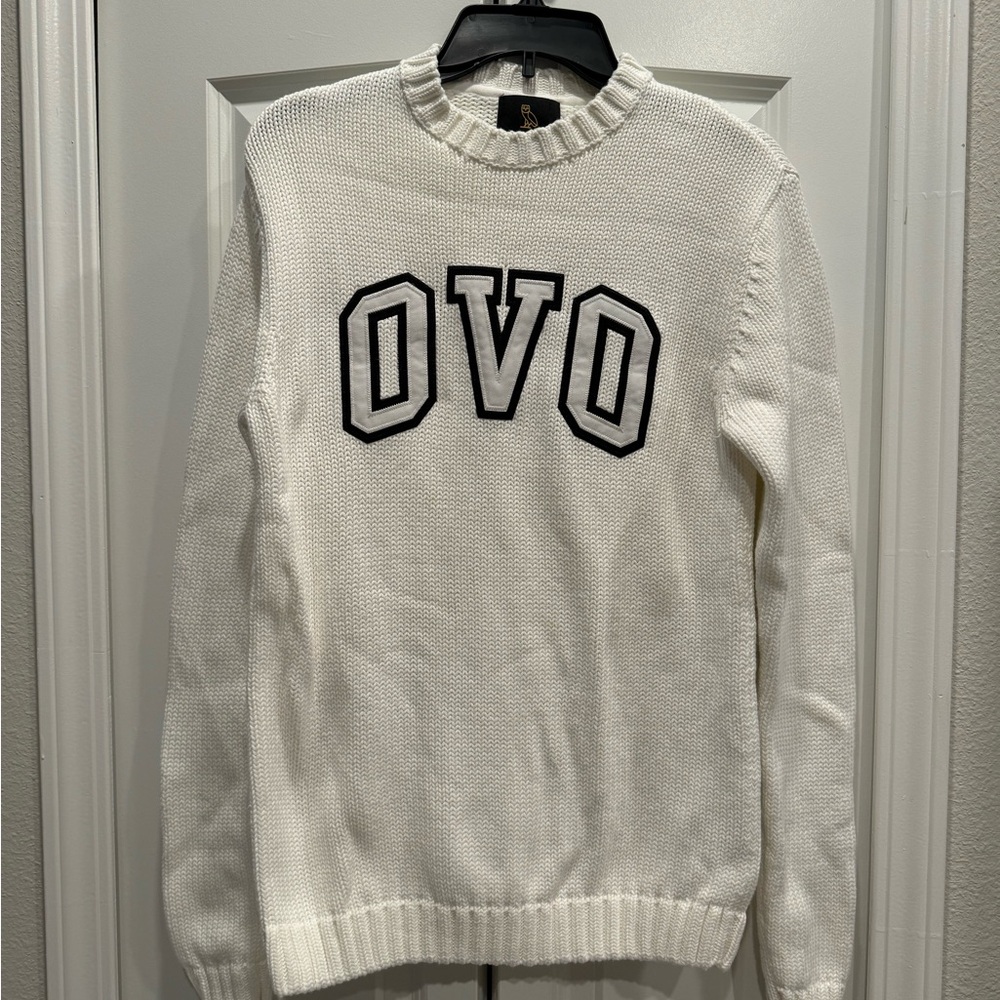 OVO White Crewneck Sweater with Bold Logo